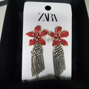 Zara Red Petal Earrings with stone chandeliers.